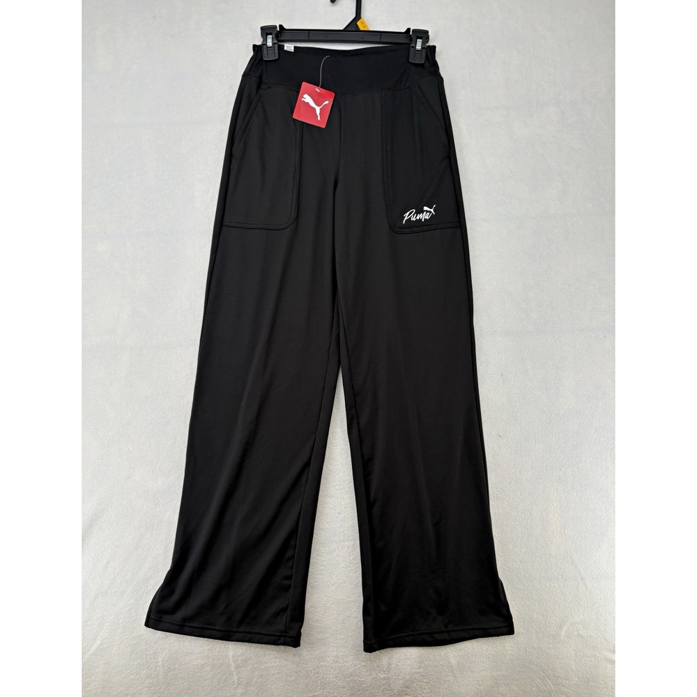 PUMA Lifestyle Straight Pants Black Regular Fit 30x30 Drawstring Pockets Small